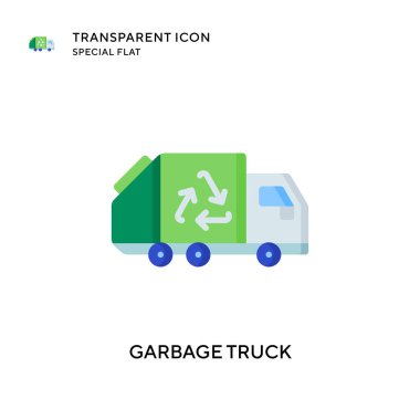 Çöp kamyonu vektör simgesi. Düz çizim. EPS 10 vektörü.