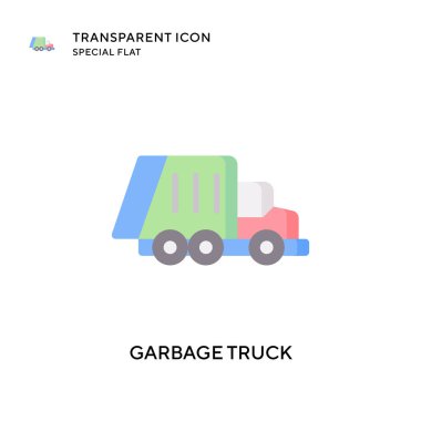 Çöp kamyonu vektör simgesi. Düz çizim. EPS 10 vektörü.