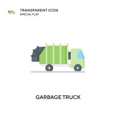 Çöp kamyonu vektör simgesi. Düz çizim. EPS 10 vektörü.