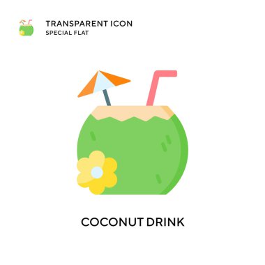 Hindistan cevizi içeceği vektör ikonu. Düz çizim. EPS 10 vektörü.