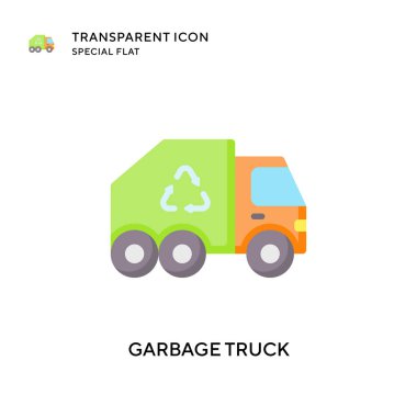 Çöp kamyonu vektör simgesi. Düz çizim. EPS 10 vektörü.
