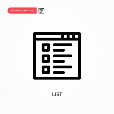 Basit vektör simgesini listele. Web sitesi veya mobil uygulama için modern, basit düz vektör çizimi