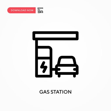 Benzin istasyonu basit vektör simgesi. Web sitesi veya mobil uygulama için modern, basit düz vektör çizimi