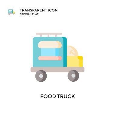 Yemek kamyonu vektör ikonu. Düz çizim. EPS 10 vektörü.
