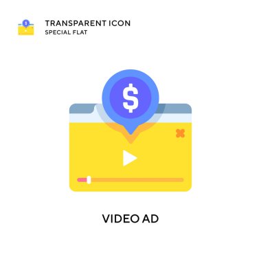 Video reklam vektör simgesi. Düz çizim. EPS 10 vektörü.