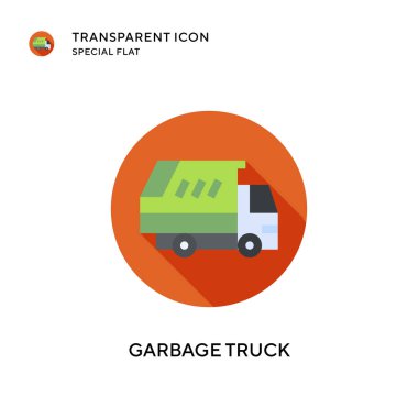 Çöp kamyonu vektör simgesi. Düz çizim. EPS 10 vektörü.