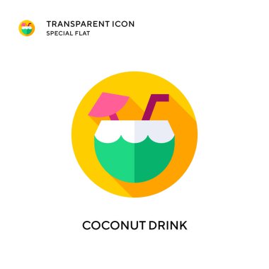 Hindistan cevizi içeceği vektör ikonu. Düz çizim. EPS 10 vektörü.