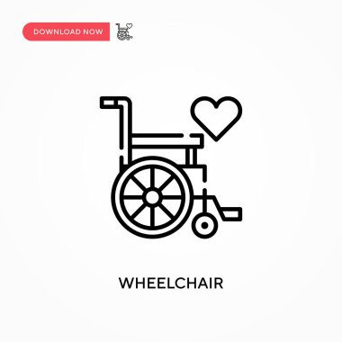 Tekerlekli sandalye basit vektör simgesi. Web sitesi veya mobil uygulama için modern, basit düz vektör çizimi