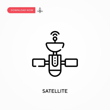 Uydu Basit vektör simgesi. Web sitesi veya mobil uygulama için modern, basit düz vektör çizimi