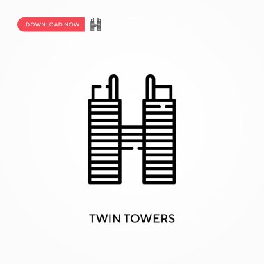İkiz kuleler basit vektör simgesi. Web sitesi veya mobil uygulama için modern, basit düz vektör çizimi