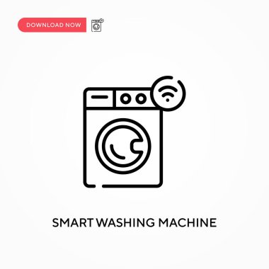 Akıllı çamaşır makinesi. Basit vektör simgesi. Web sitesi veya mobil uygulama için modern, basit düz vektör çizimi