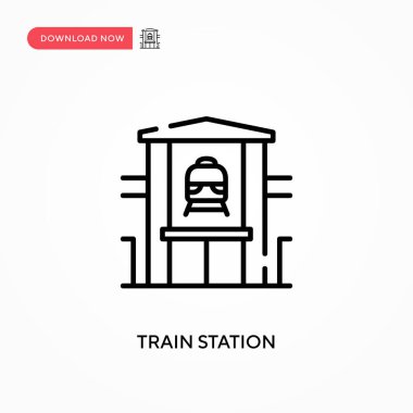 Tren istasyonu basit vektör simgesi. Web sitesi veya mobil uygulama için modern, basit düz vektör çizimi
