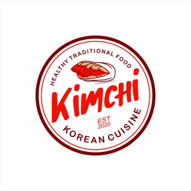 Kimchi logosu. Geleneksel Kore yemekleri etiketi tasarımı.