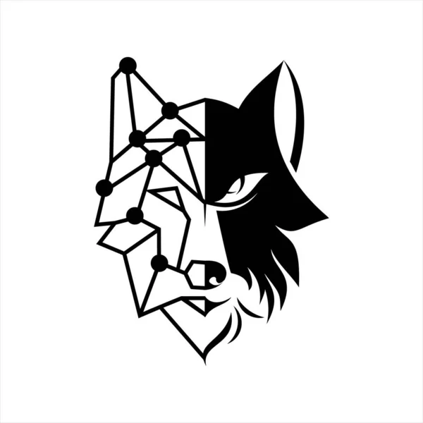 Wolf Hoofd Logo Half Vet Lijn Vector Dier Illustratie Ontwerp — Stockvector