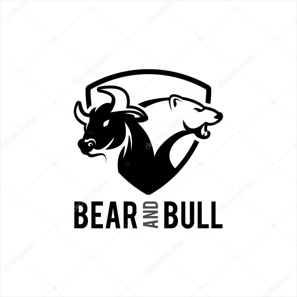 Bear and bull trading logo template, animal vector and business finance modern design template inspiration