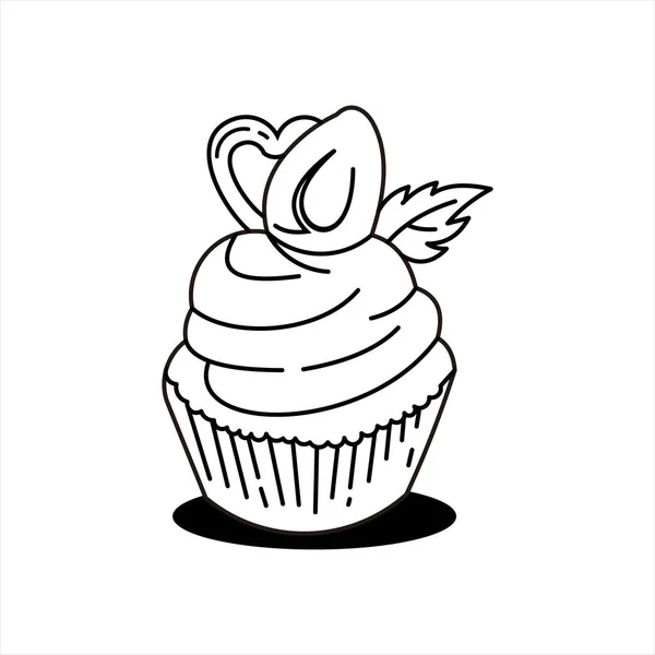 Cupcake Ligne Art Coloriage Livre Élément Boulangerie Gâteau Sucré Pour — Image vectorielle