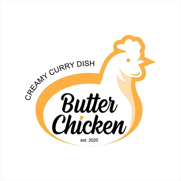 Butter Chicken Logo Traditional Indian Food Curry Culinary Design Template — Stock Vector