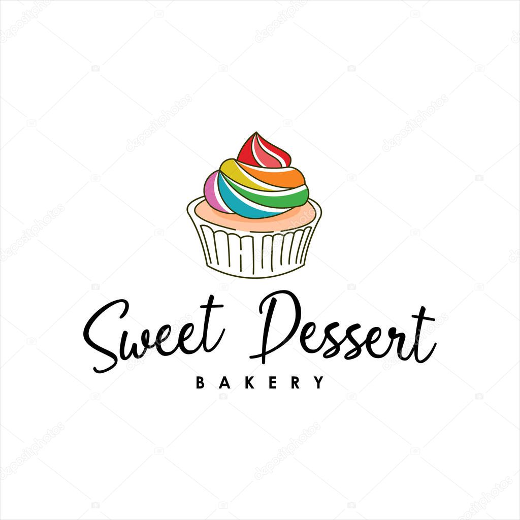 Bakery Logo Sweet Dessert Cake Template. Organic Bread Shop Cupcake Vector and Label Design Inspiration