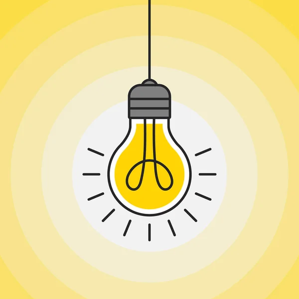 想法灯泡 能量和思想的象征 黄背景图的概念 — 图库矢量图片
