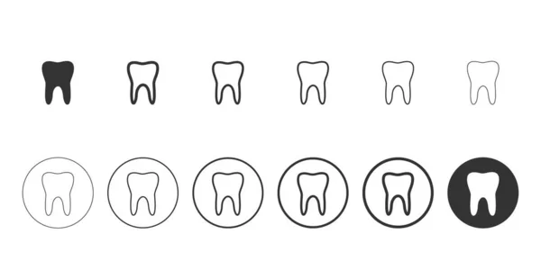Tooth Set Flat Linear Icons Dental Care Vector Illustration — Stock Vector