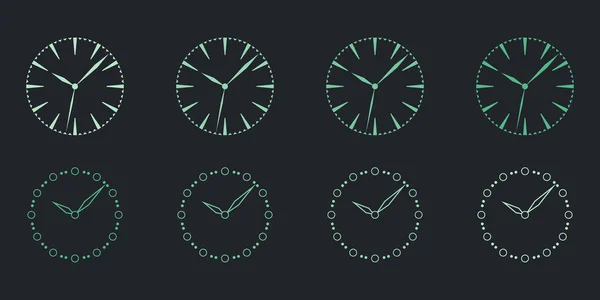 Quadrante Luminoso Orologio Orologio Astratto Impostato Mockup Orologio Faccia Illustrazione — Vettoriale Stock