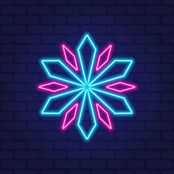Neon kar tanesi. Koyu arkaplanda Geometrik neon kar taneleri. Yeni neon kar ikonu. Vektör illüstrasyonu