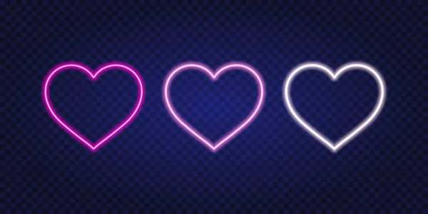 Neon Hearts Neon Sign Hearts Dark Transparent Background Vector Illustration — Stock Vector