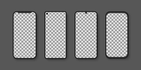 Mockup Gadget Elettronici Telefoni Con Schermo Trasparente Sfondo Grigio Illustrazione — Vettoriale Stock