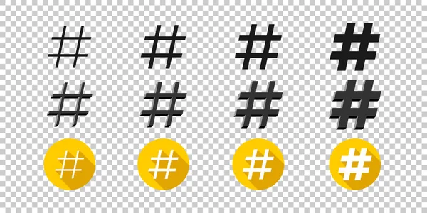 Icone Degli Hashtag Hashtag Icone Stile Piatto Sfondo Trasparente Icone — Vettoriale Stock