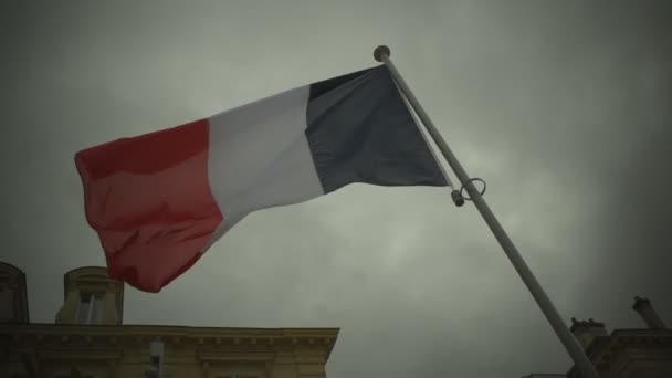 Franse Vlag Wapperend Wind — Stockvideo