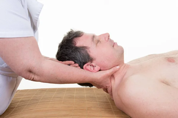 Woman Masseur Doing Neck Massage Man Spa Salon — Stock Photo, Image