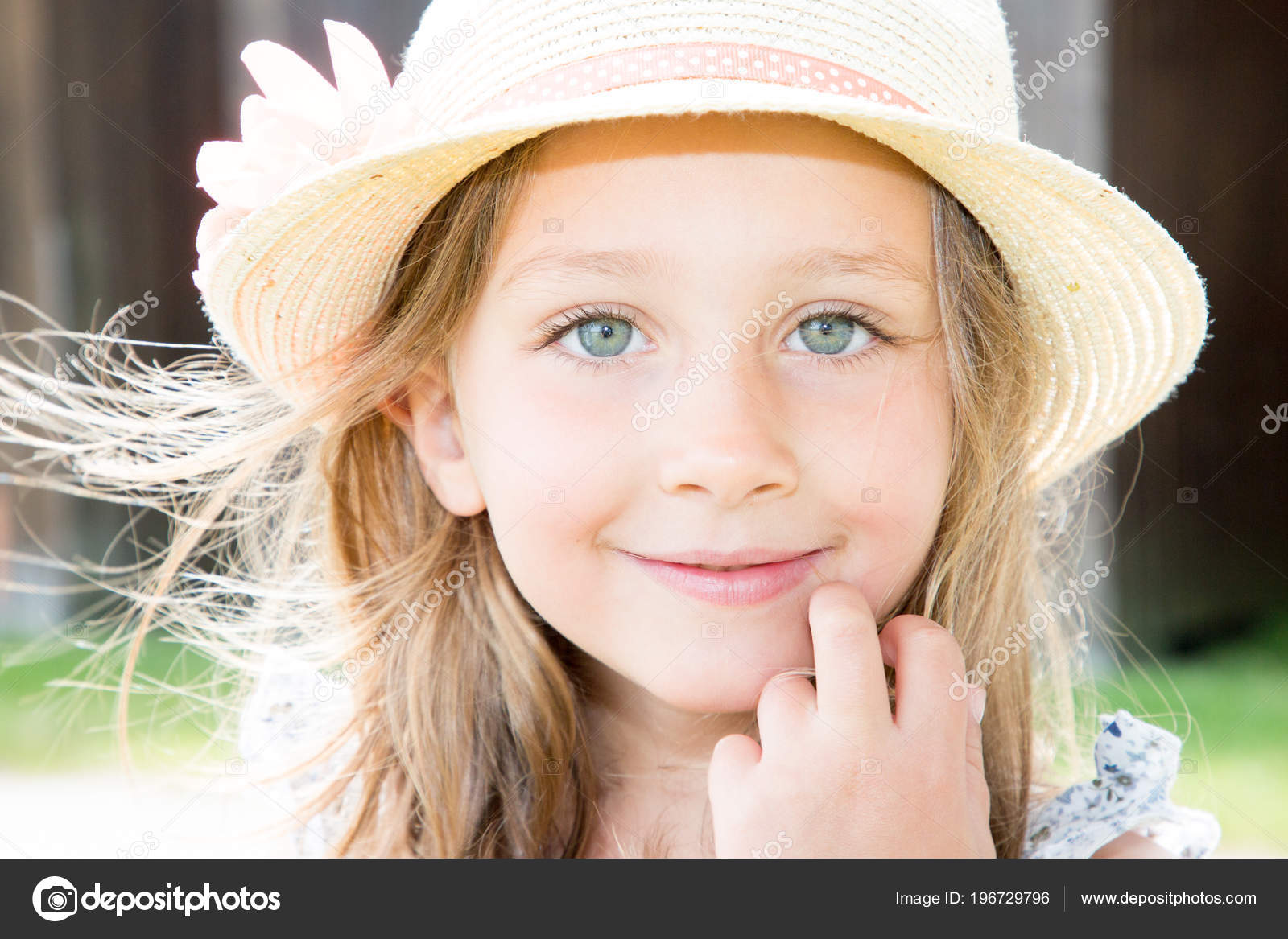 Charming Preschool Girl Big Blue Eyes Long Loose Blonde Hair