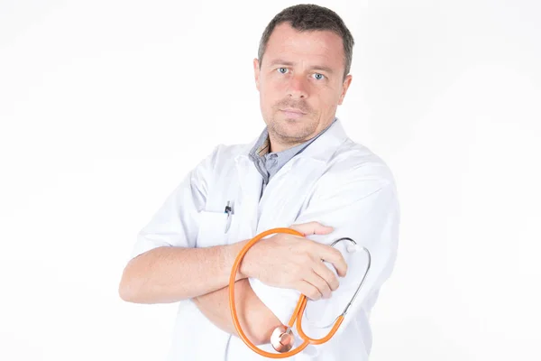 Portret Knappe Dokter Man Met Stethoscoop — Stockfoto