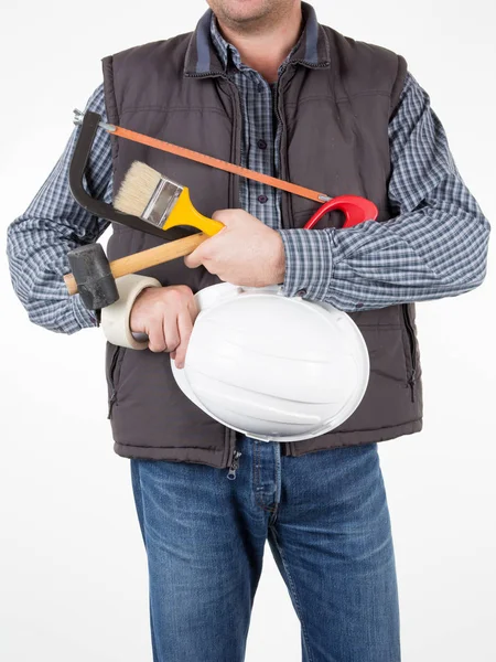 Worker Man Tool Builder White Background — Stock Photo, Image