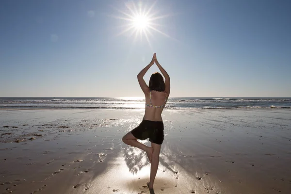 Cvičení Jógy Meditace Dawn Fit Dívka Sunset — Stock fotografie