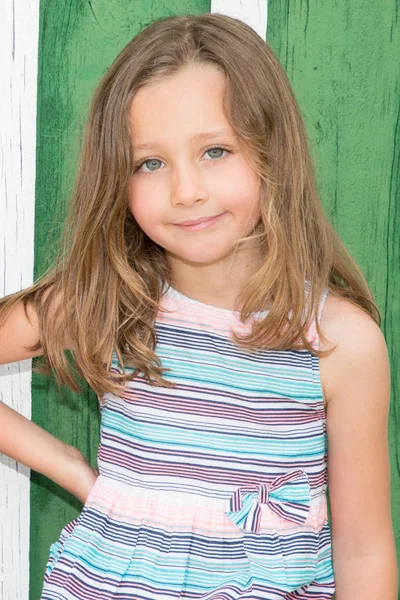 Kid Girl Summer Child Dress Summer Day Outdoors — Stock Photo, Image