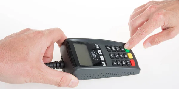 Detaljhandel Kreditkort Betalning Service För Kunden Betalar För Beställning Butik — Stockfoto