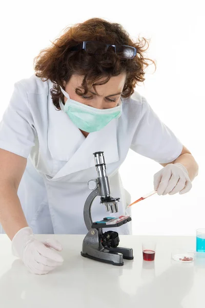 Biotechnology scientist woman chemist working in lab