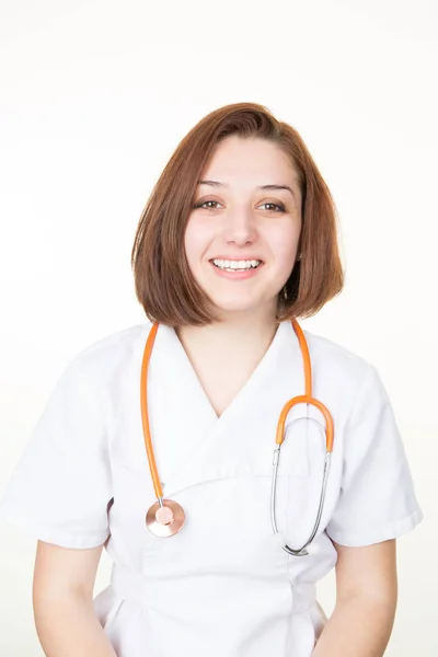 Pretty Confident Doctor Woman Stethoscope — Stock Photo, Image