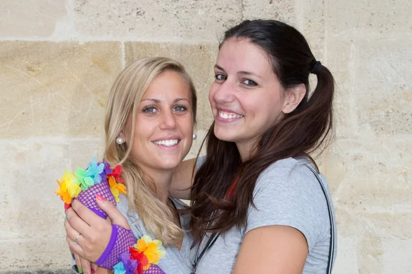 Schoonheid Vrolijk Portret Meisjes Lesbische Liefde Glimlach Gelukkig — Stockfoto