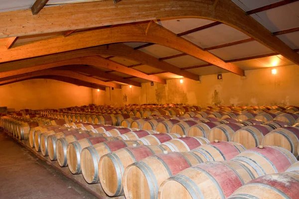Tölgyfa Hordó Borospince Franciaországi Bordeaux Ban Legjobb Szőlő Világ — Stock Fotó