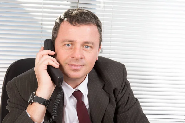 Close Portrait Handsome Businessman Phone — Stock Photo, Image