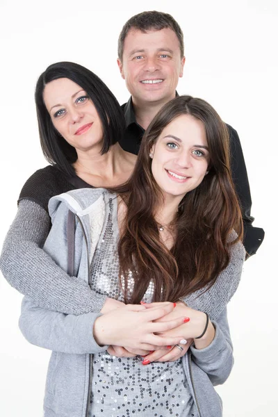 Lachende Ouders Tiener Meisje Met Liefde Thuis — Stockfoto