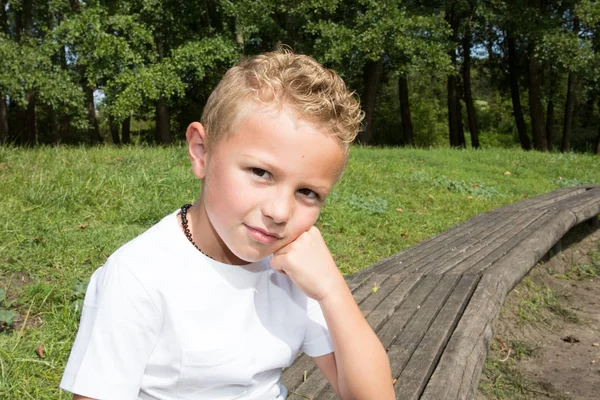 Fröhliche Blondine Posiert Sommer Freien — Stockfoto