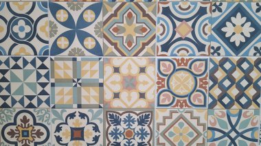 Portekizce fayans Azulejo vintage mozaik kümesinin Tasarım sorunsuz arka plan desen