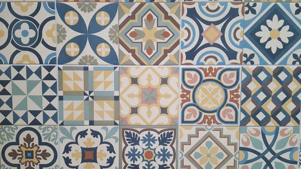ポルトガルのタイル パターン Azulejo ヴィンテージ モザイク セットのシームレスな背景をデザイン — ストック写真