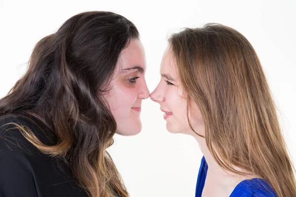 Lesbische Freundin Paar Von Angesicht Angesicht Zwei Junge Frau Mädchen — Stockfoto
