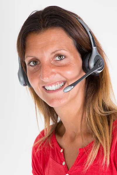 Piękna Kobieta Biurze Callcenter Zestawu Słuchawkowego Pomoc Obsługi Klienta — Zdjęcie stockowe