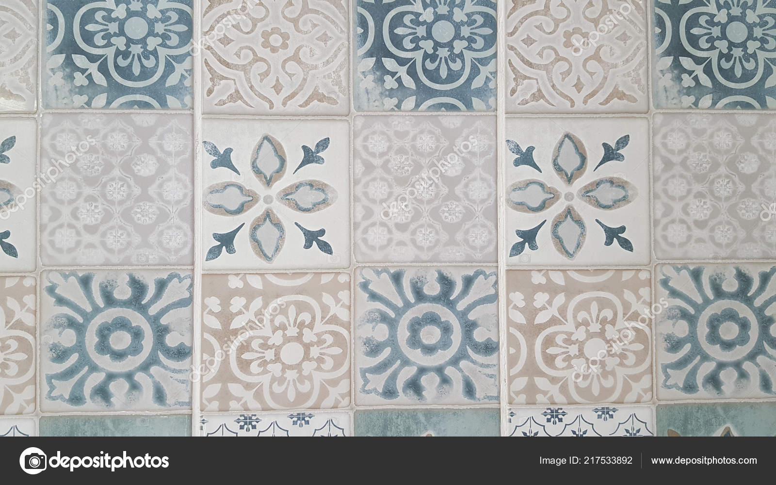 Colorful Vintage Ceramic Tiles Wall Decoration Pattern Colorful Vintage Ceramic Tiles Wall Decoration Pattern Tunisian Stock Photo