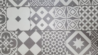 Geleneksel seramik mozaik çini Dikişsiz desen gri ve beyaz azulejo